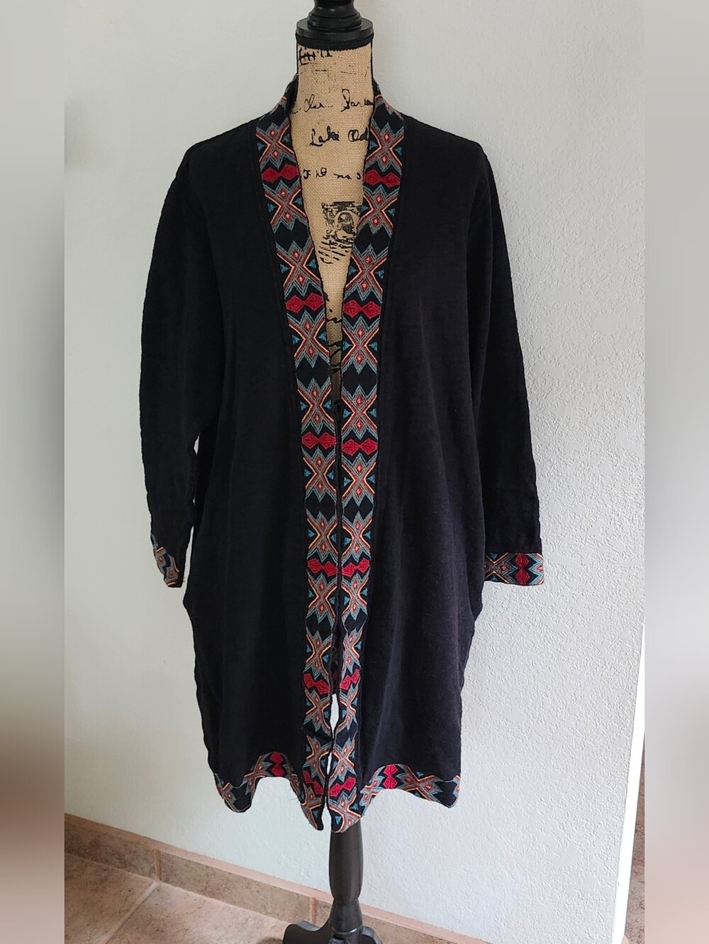 Paparazzi Black Embroidered Cardigan Duster Jacket Sz XL, 1X